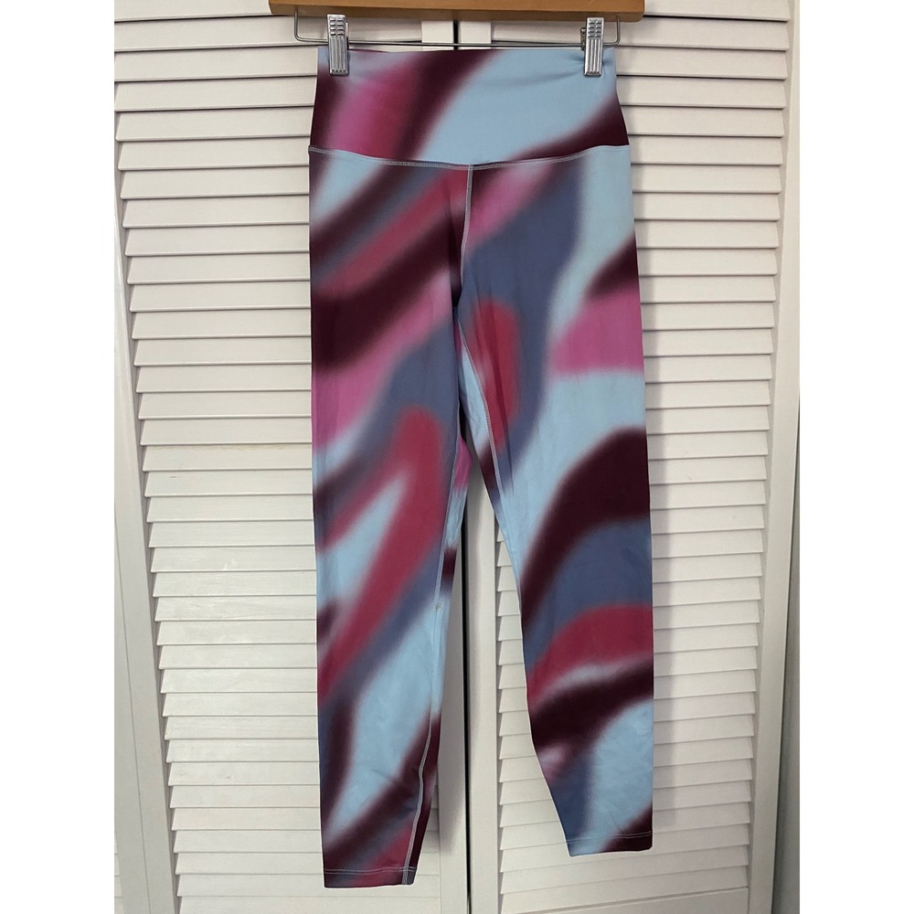 Nike Dri-FIT Womens High Rise Abstract Swirl Leggings Blue Pink Maroon Small